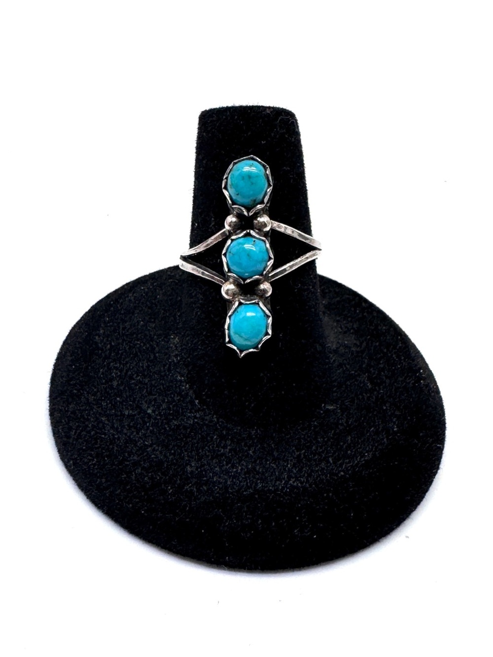 Vintage Sterling Silver Triple Turquoise Ring Size 6 3/4